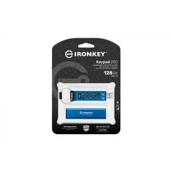 “Kingston Technology IronKey Keypad 200 128GB”, aparatinės įrangos šifruotas USB atmintukas, FIPS 140-3 Lvl 3, XTS-AES 256 bitų