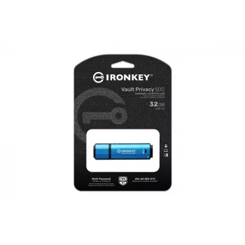 Kingston Technology IronKey Vault Privacy 50C 32GB USB-C šifruotas atmintukas, AES-256, FIPS 197