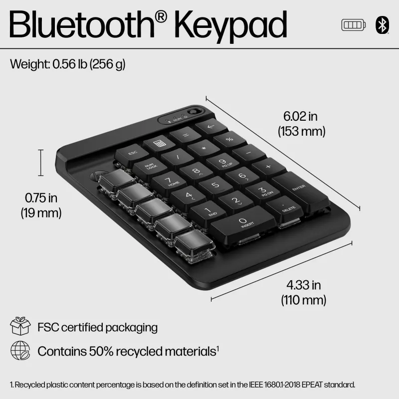 HP 435 programuojama belaidė klaviatūra, Bluetooth, juoda