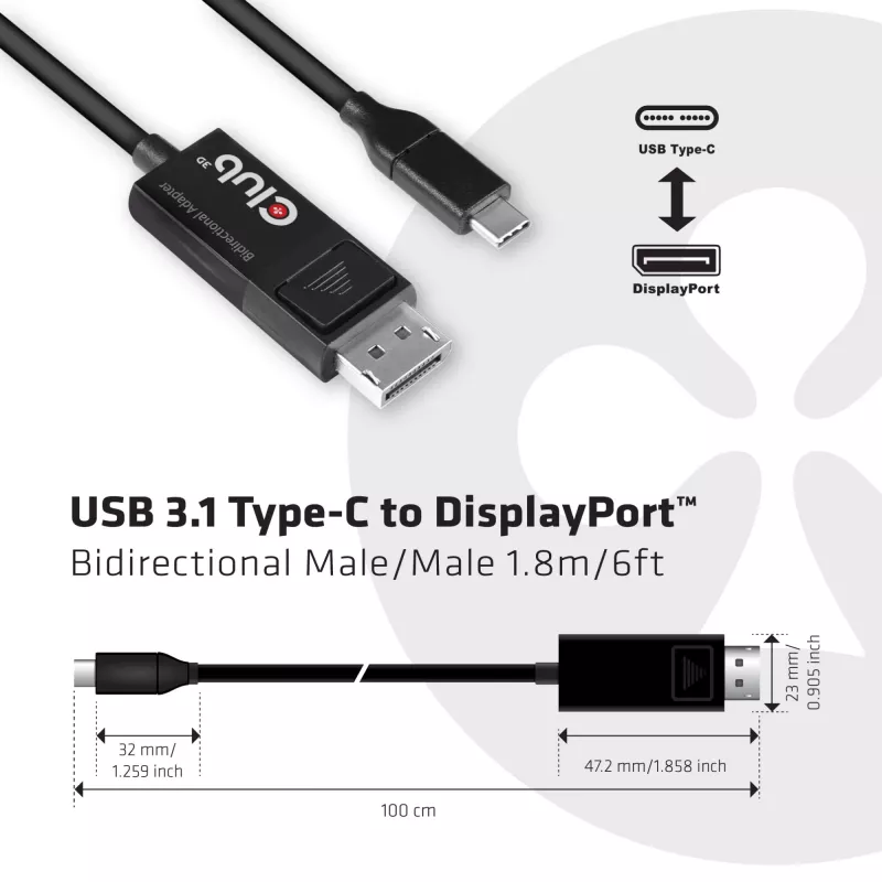 CLUB3D USB Type-C laidas į DP 1.4 8K60Hz M/M 1,8m