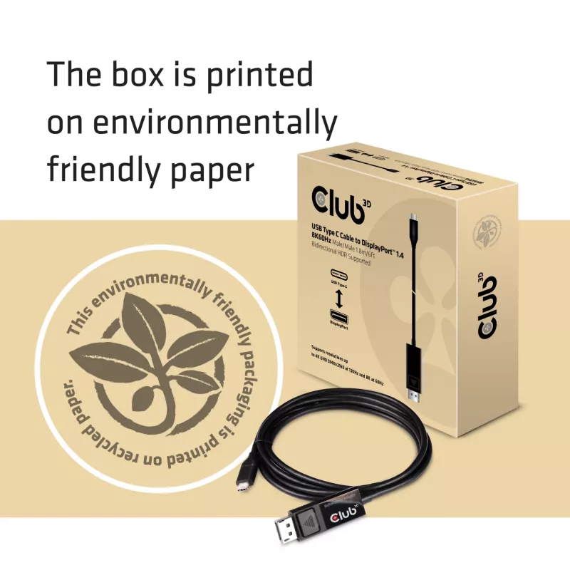 CLUB3D USB Type-C laidas į DP 1.4 8K60Hz M/M 1,8m