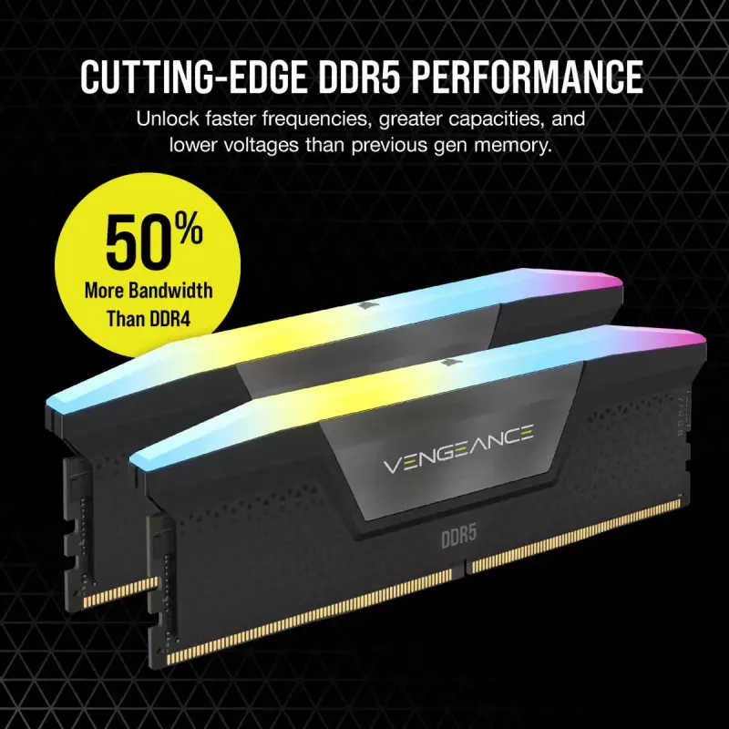 CORSAIR Vengeance RGB 32GB (2x16GB) DDR5 6400MHz CL32 atminties rinkinys - juoda