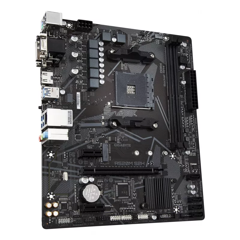 GIGABYTE A520M S2H Motininė plokštė – palaiko AMD Ryzen 5000 serijos AM4 procesorius, 4+3 fazių grynas skaitmeninis VRM, iki 5100MHz DDR4 (OC), PCIe 3.0 x4 M.2, GbE LAN, USB 3.2 Gen 1