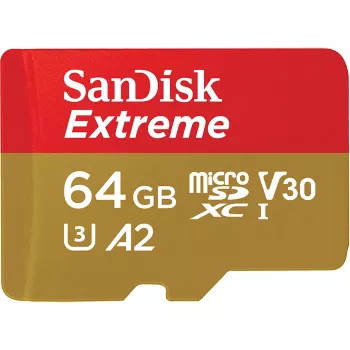 WESTERN DIGITAL Extreme microSDXC 64GB SD Adapter veiksmo kameroms ir dronams 170MB/s 80MB/s A2 C10 V30 UHS-I U3