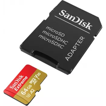 WESTERN DIGITAL Extreme microSDXC 64GB SD Adapter veiksmo kameroms ir dronams 170MB/s 80MB/s A2 C10 V30 UHS-I U3