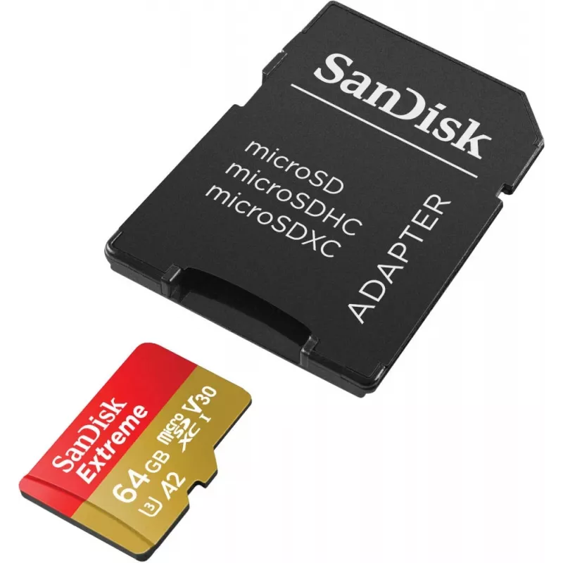 WESTERN DIGITAL Extreme microSDXC 64GB SD Adapter veiksmo kameroms ir dronams 170MB/s 80MB/s A2 C10 V30 UHS-I U3