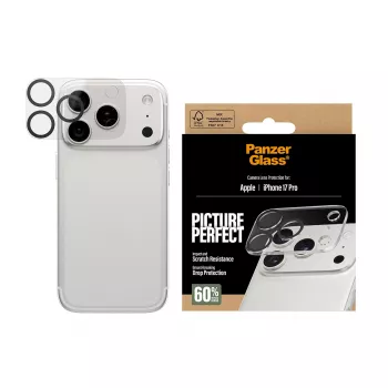 PanzerGlass PicturePerfect objektyvo apsauga iPhone 17 Pro – grūdintas stiklas su silikoniniu rėmeliu