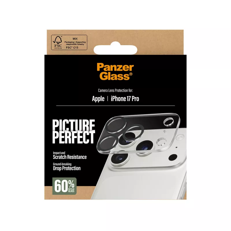 PanzerGlass PicturePerfect objektyvo apsauga iPhone 17 Pro – grūdintas stiklas su silikoniniu rėmeliu