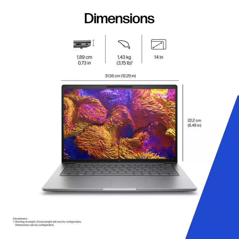 HP ZBook 8 G1ak Copilot+ PC AMD Ryzen AI 7 PRO 35,6 cm (14 colių) WUXGA 32 GB DDR5-SDRAM Wi-Fi 7 (802.11be) Windows 11 Pro AI darbo stotis, AI asmeninis kompiuteris