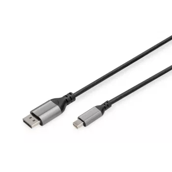 DIGITUS mini DP į DP 8K 60Hz laidas, DP 1.4, aliuminio korpusas, juodas, 2m