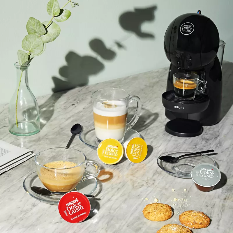 Kavos aparatas KRUPS Piccolo XS KP1A3B, 0,8 L vandens talpa, Dolce Gusto kapsulėms, 1600 W, ant stalviršio, juodas