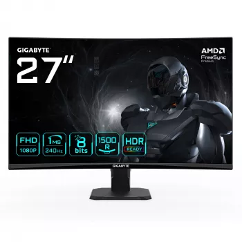 GIGABYTE GS27FC2 27 colių FHD lenktas žaidimų monitorius - 1920 x 1080, 240Hz, 1 ms, 350 cd/m², HDR Ready, HDMI 2.0, DisplayPort 1.4