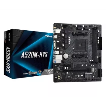 ASRock A520M-HVS pagrindinė plokštė AM4 AMD A520 2 x DDR4 USB 3.2 SATA 3 7.1ch HD Audio mATX