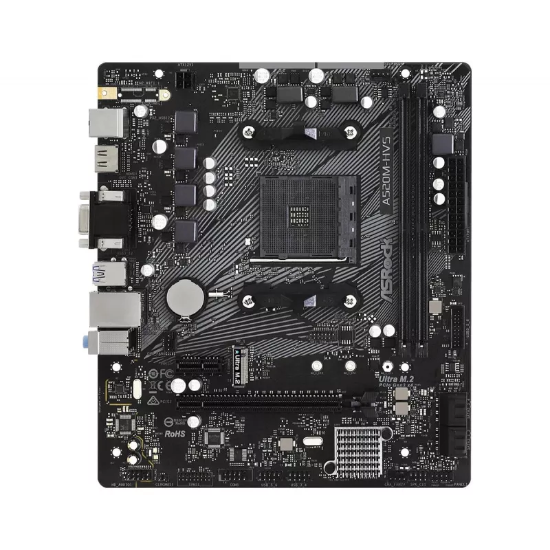 ASRock A520M-HVS pagrindinė plokštė AM4 AMD A520 2 x DDR4 USB 3.2 SATA 3 7.1ch HD Audio mATX