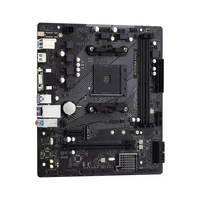 ASRock A520M-HVS pagrindinė plokštė AM4 AMD A520 2 x DDR4 USB 3.2 SATA 3 7.1ch HD Audio mATX