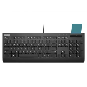 Pilno dydžio laidinė klaviatūra su kortelių skaitytuvu Lenovo Smartcard Wired II — vokiškas išdėstymas, USB, 106 klavišai, juoda