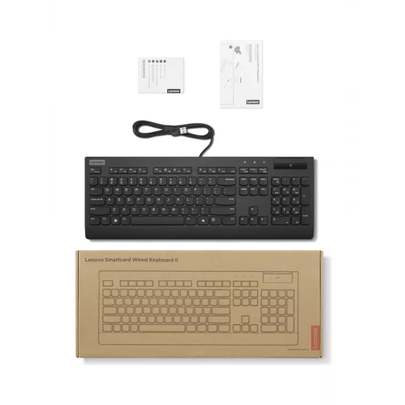 Pilno dydžio laidinė klaviatūra su kortelių skaitytuvu Lenovo Smartcard Wired II — vokiškas išdėstymas, USB, 106 klavišai, juoda