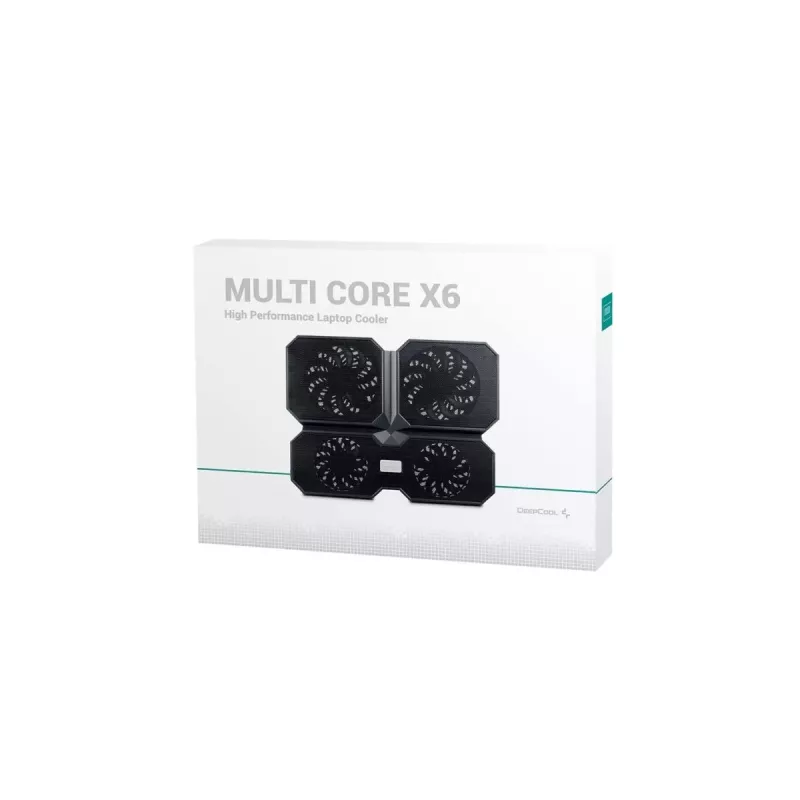 Aušinimo padėklas DeepCool MULTI CORE X6 – 4 ventiliatoriai, 15,6 colių nešiojamiesiems, USB maitinimas, 380×295×24 mm, 2 USB prievadai