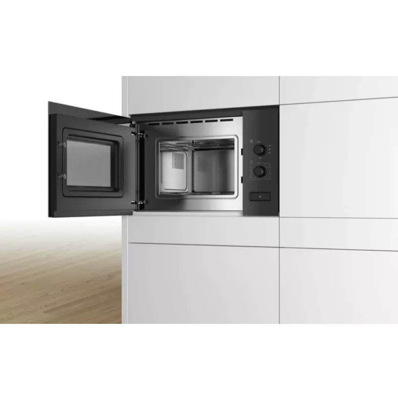 Įmontuojama solo mikrobangų krosnelė Bosch Serie 4 BFL520MB0 — 800 W, 20 L, sukamoji rankenėlė, juoda