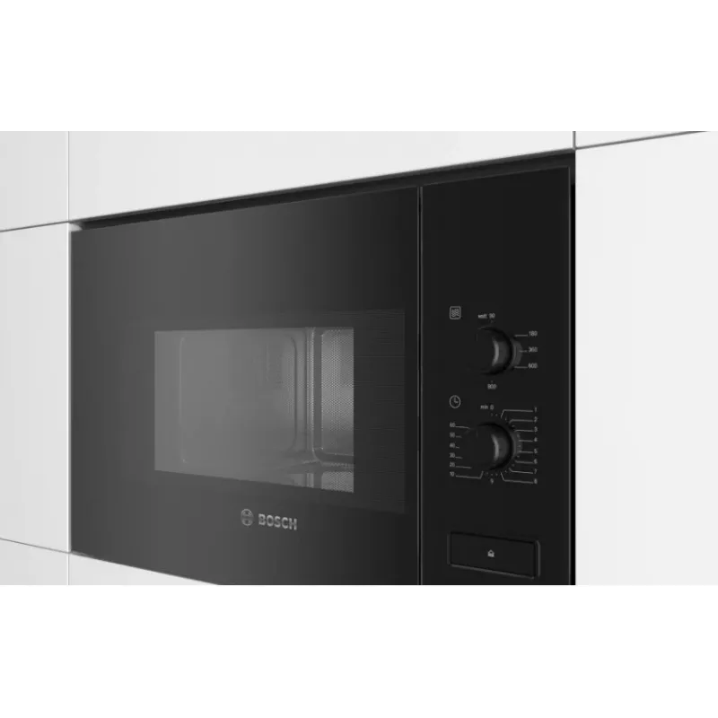 Įmontuojama solo mikrobangų krosnelė Bosch Serie 4 BFL520MB0 — 800 W, 20 L, sukamoji rankenėlė, juoda