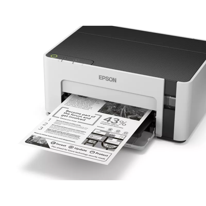 Rašalinis spausdintuvas Epson EcoTank ET‑M1100 — vienspalvis, A4, 32 ppm, 1440×720 dpi, integruota talpykla, USB 2.0, pilka/juoda
