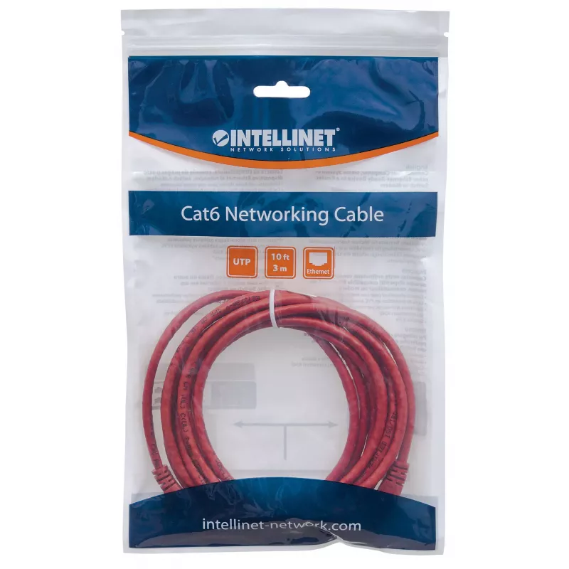 Goobay tinklo kabelis, Cat5e, 3 m, raudonas, CCA, U/UTP, PVC, RJ45, auksuoti kontaktai, be užkablių, su apsauga, viso gyvenimo garantija