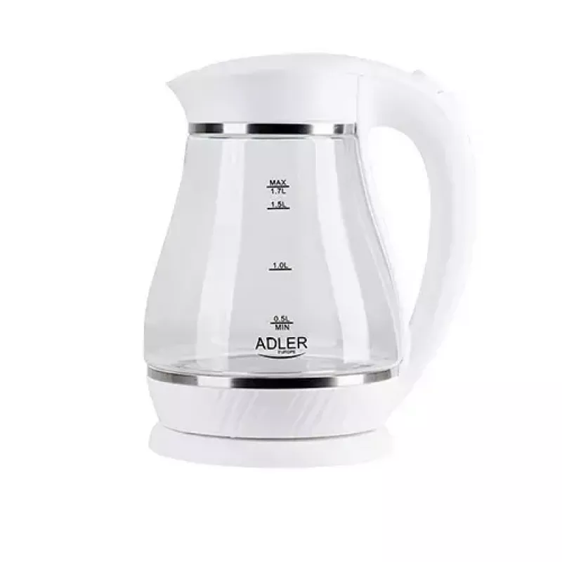 Elektrinis virdulys Adler AD 1274 1,7 l 2200 W – stiklinis korpusas, vandens lygio indikatorius, 360° pagrindas, automatinis išsijungimas