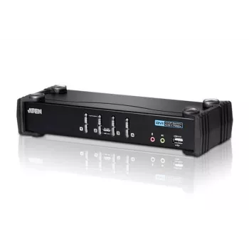 ATEN 4 prievadų USB DVI KVM jungiklis su garsu ir USB 2.0 šakotuvu (su KVM kabeliais)