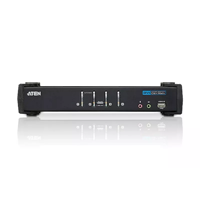 ATEN 4 prievadų USB DVI KVM jungiklis su garsu ir USB 2.0 šakotuvu (su KVM kabeliais)