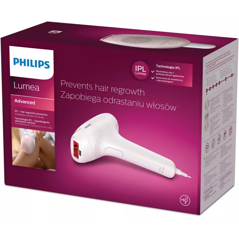 IPL plaukų šalinimo prietaisas Philips SC1994/00 Lumea Advanced – maitinamas tinklu, kūno antgalis, 4 cm² lempa, balta/rožinė