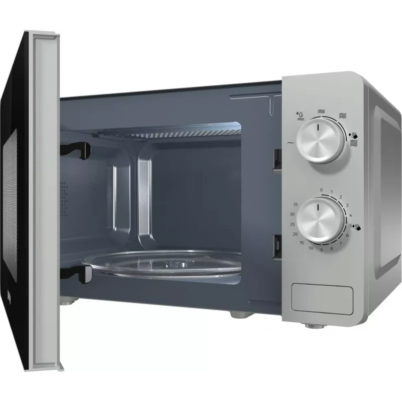Mikrobangų krosnelė Gorenje MO17E1S — 17 L, 700 W, sukamoji rankenėlė, 245 mm padėklas, nerūdijantis plienas/juoda