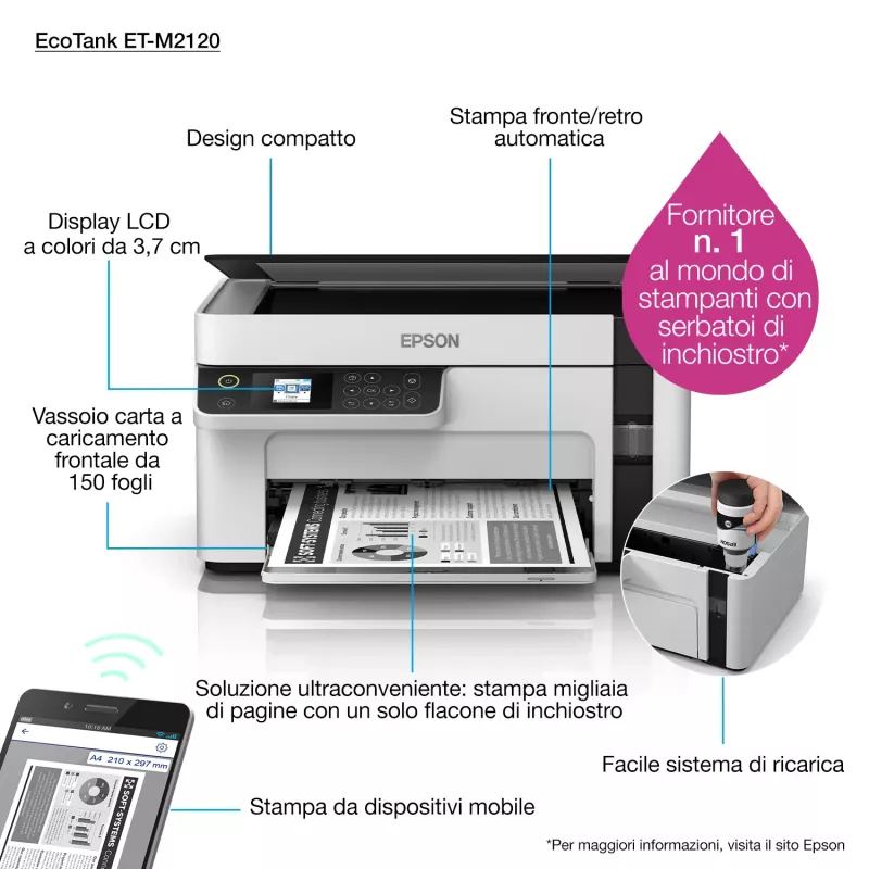 Epson EcoTank ET-M2120 rašalinis spausdintuvas A4 1440 x 720 DPI 32 ppm Wi-Fi