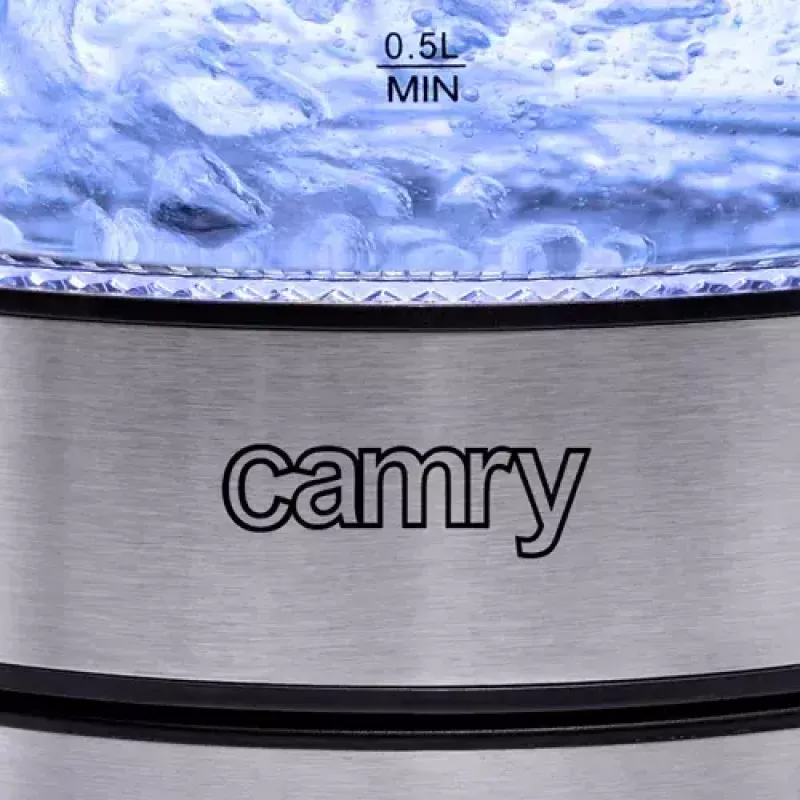 Elektrinis virdulys Camry CR 1290 – stiklinis korpusas, 1,7 L, 2000 W, reguliuojama temperatūra, vandens lygio indikatorius