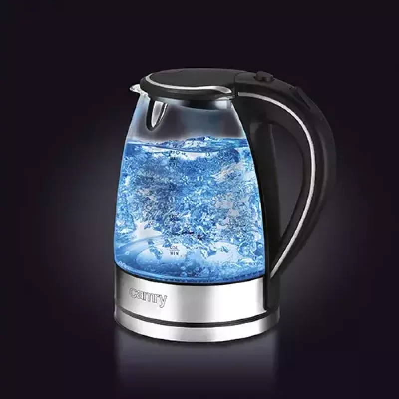 Elektrinis virdulys Camry CR 1290 – stiklinis korpusas, 1,7 L, 2000 W, reguliuojama temperatūra, vandens lygio indikatorius