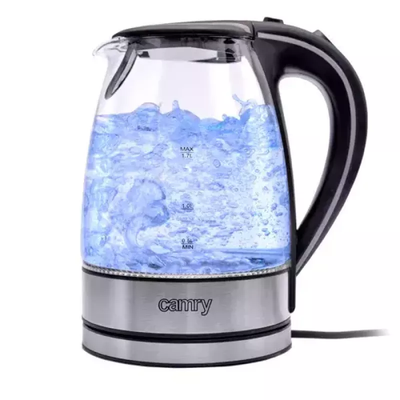 Elektrinis virdulys Camry CR 1290 – stiklinis korpusas, 1,7 L, 2000 W, reguliuojama temperatūra, vandens lygio indikatorius