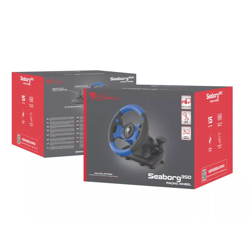 GENESIS Seaborg 350 Black, Blue USB Vairas + Pedalai Nintendo Switch, PC, PlayStation 4, PlayStation 3, Xbox 360, Xbox One, Xbox Series S, Xbox Series X