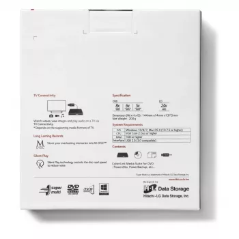 HITACHI-LG DATA STORAGE GP60NW60 išorinis DVD rašytuvas, USB 2.0, baltas