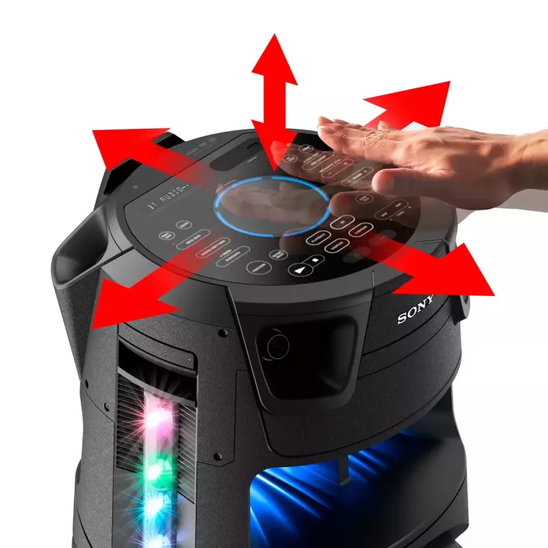 Sony MHC-V73D Aukštos galios Bluetooth® vakarėlių garsiakalbis su visakrypčiu vakarėlių garsu ir šviesa