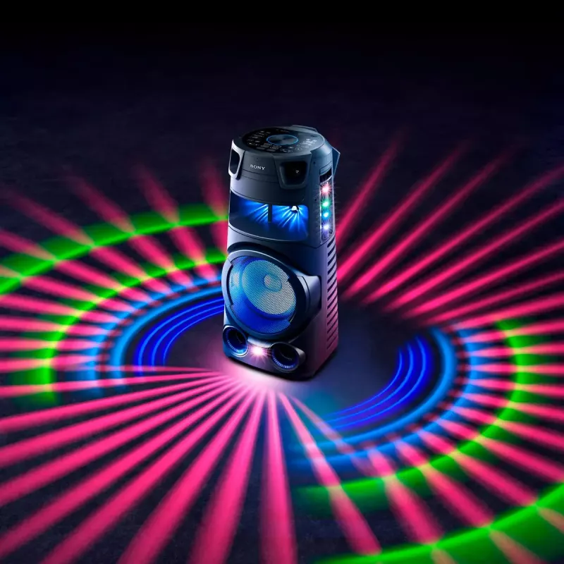 Sony MHC-V73D Aukštos galios Bluetooth® vakarėlių garsiakalbis su visakrypčiu vakarėlių garsu ir šviesa