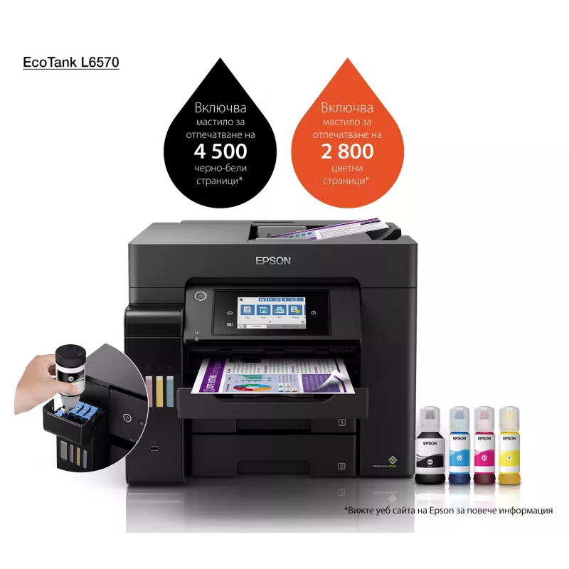 Epson EcoTank L6570 daugiafunkcis spausdintuvas (spausdinimas, skenavimas, kopijavimas, faksas) 1200 x 2400 DPI 32 ppm Wi-Fi