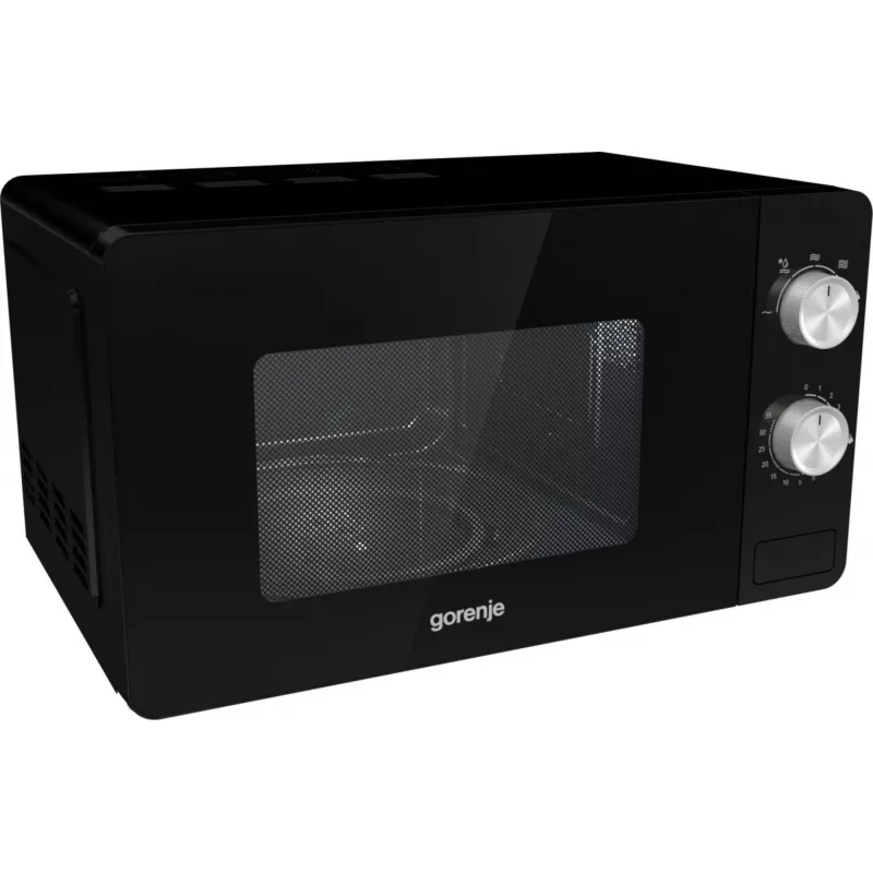 Solo mikrobangų krosnelė Gorenje MO20E1B — 20 L, 800 W, 5 galios lygių, 270 mm sukamasis padėklas, juoda