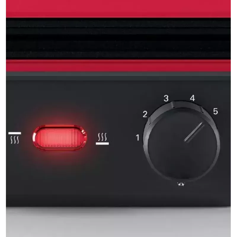 Kontaktinė grilio keptuvė Bosch TCG4104 — 2000 W, stačiakampė, reguliuojamas termostatas, kepimo paviršius 328×238 mm, raudona