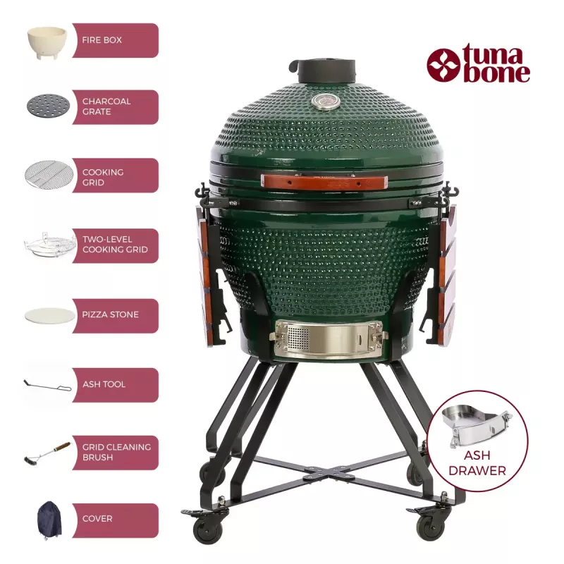Keraminis kamado grilis TARGUS TBG24GREEN-02 — 24 colių žalias anglies grilis