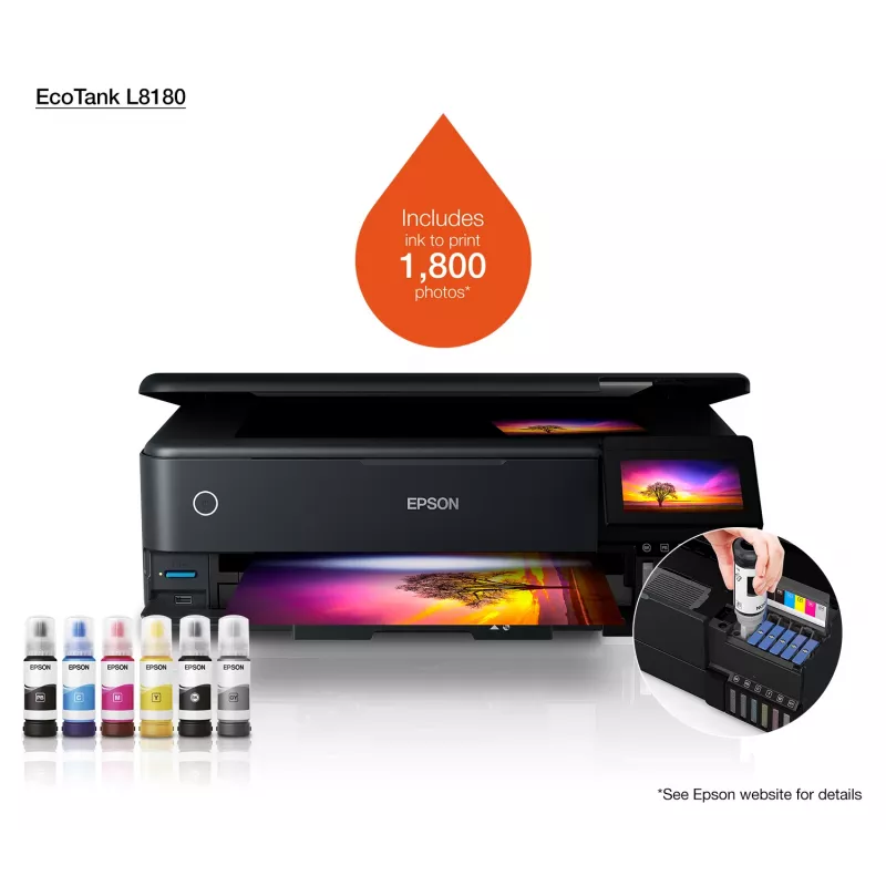 Daugiafunkcis rašalinis spausdintuvas Epson EcoTank L8180 — A3+, spalvotas, 5760x1440 DPI, 32 ppm, dvipusis, Wi‑Fi, Ethernet