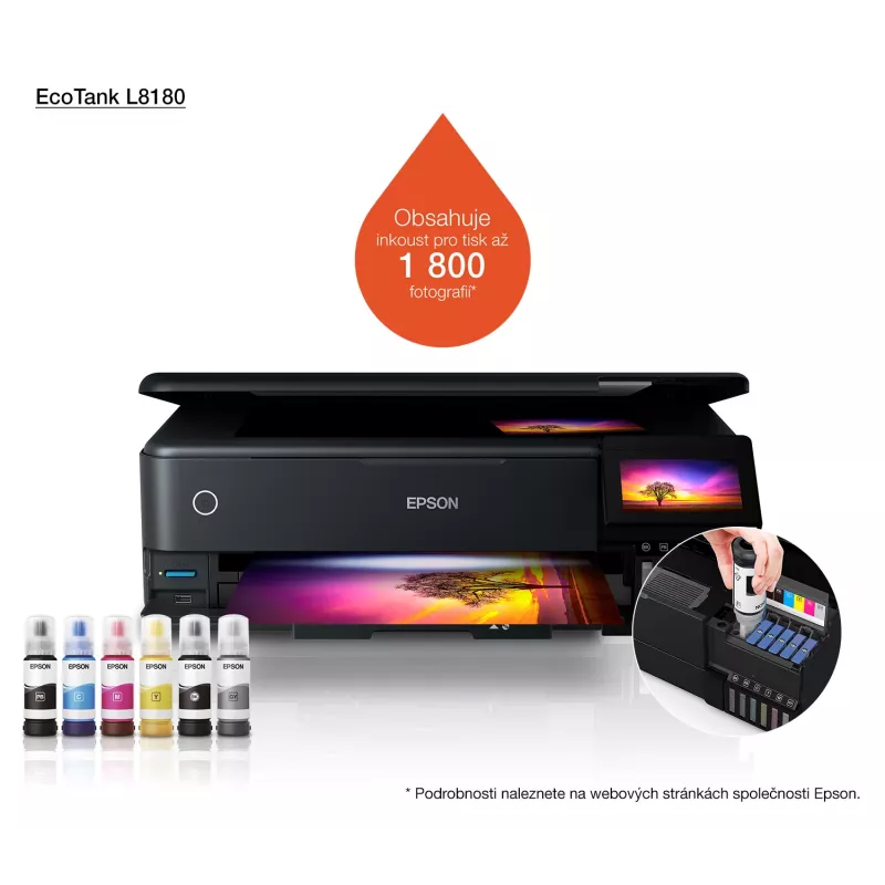 Daugiafunkcis rašalinis spausdintuvas Epson EcoTank L8180 — A3+, spalvotas, 5760x1440 DPI, 32 ppm, dvipusis, Wi‑Fi, Ethernet