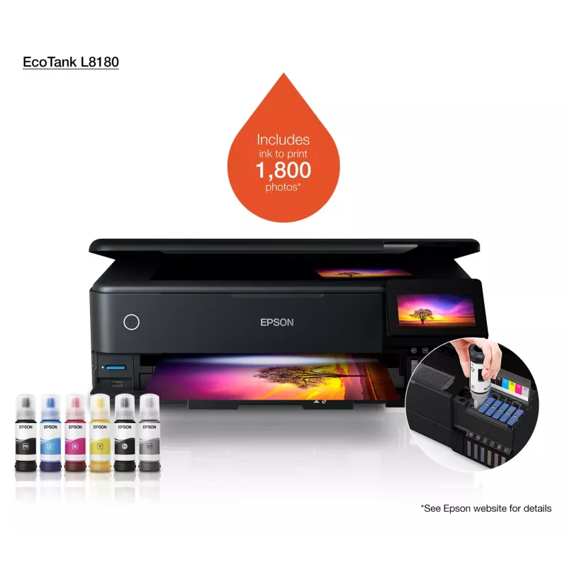 Daugiafunkcis rašalinis spausdintuvas Epson EcoTank L8180 — A3+, spalvotas, 5760x1440 DPI, 32 ppm, dvipusis, Wi‑Fi, Ethernet