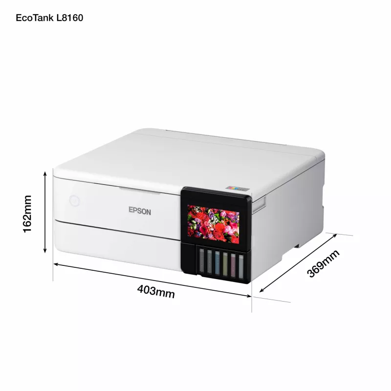 Daugiafunkcis rašalinis spausdintuvas Epson EcoTank L8160 – spalvotas spausdinimas, 5760x1440 DPI, 32 ppm, A4, Wi‑Fi, dvipusis spausdinimas