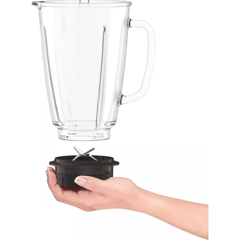 Stalo blenderis Tefal BlendForce II BL4388 — 800 W, 1,25 l stiklinis indas, ledo smulkinimas, juodas/šlifuotas plienas