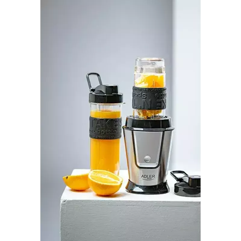 Sportinis blenderis Adler AD 4081 - nešiojamas asmeninis blenderis, 800 W maks., 0,57 L puodelis, nerūdijančio plieno peiliai, 2 buteliai