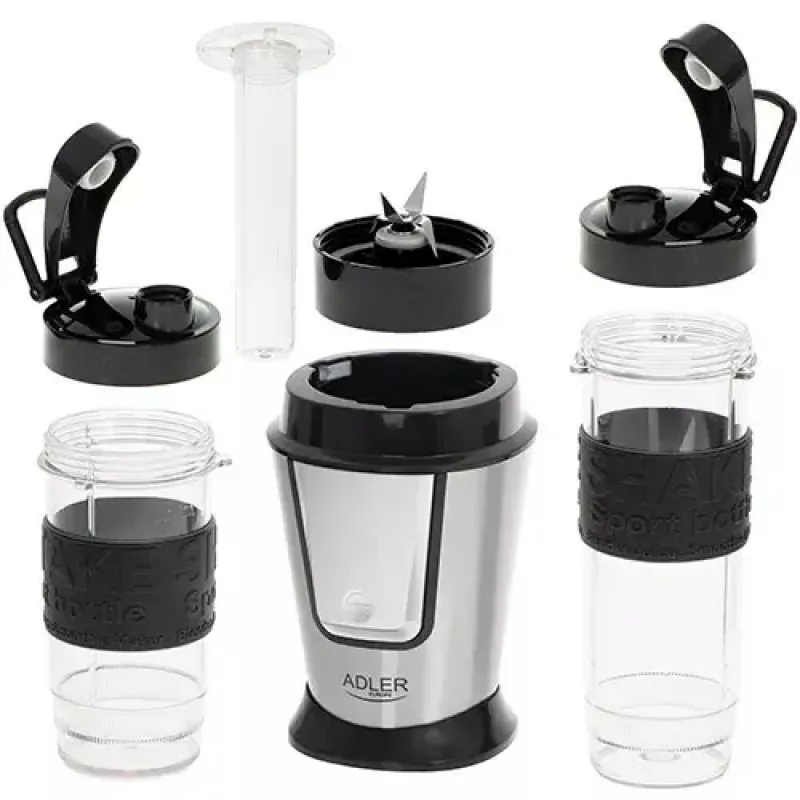 Sportinis blenderis Adler AD 4081 - nešiojamas asmeninis blenderis, 800 W maks., 0,57 L puodelis, nerūdijančio plieno peiliai, 2 buteliai